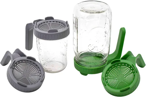 Miniatura 5 de Paquete de 6 tapas de brote de plástico con soporte integrado y asa para tarros Mason de boca ancha (gris)