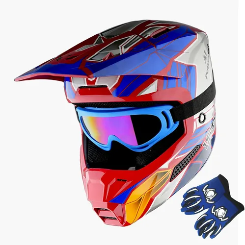 Miniatura 21 de 1Storm Casco de motocross juvenil ATV BMX Dirt Bike Go Kart Skate para niños, multideportes, adolescente, blanco brillante + gafas + guantes Paquete