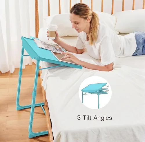 Miniatura 5 de HUANUO Mesa ajustable para TV – Bandeja de cena de TV con portavasos en la cama y el sofá, cómoda mesa plegable con 6 ajustes de altura y 3 ángulos