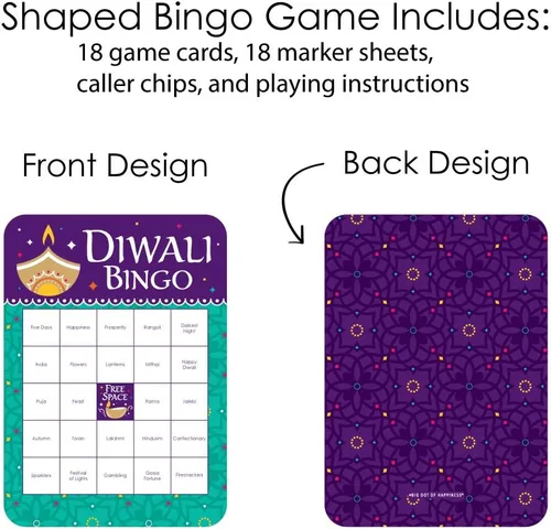 Miniatura 3 de Big Dot of Happiness Happy Diwali - Tarjetas de bingo y marcadores - Festival de luces - Juego de bingo para fiesta - Juego de 18