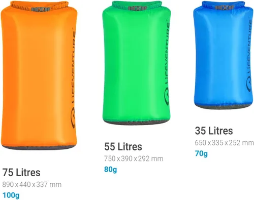 Miniatura 5 de Lifeventure Bolsa seca ultraligera, tela antidesgarros siliconada con costuras totalmente selladas, saco seco ligero impermeable para kayak