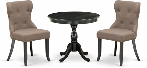 East West Furniture AMSI3-ABK-48 - Juego de mesa de comedor moderno de 3 piezas que contiene una mesa de cocina redonda con pedestal y 2 sillas de