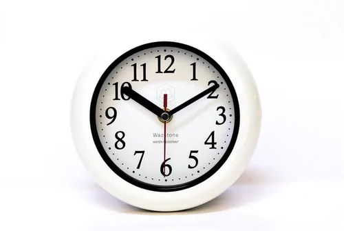 Reloj resistente al agua de carcasa blanca perfecta, movimiento de barrido silencioso sin tictac, 6.5 pulgadas de diámetro, frente de vidrio ABS,