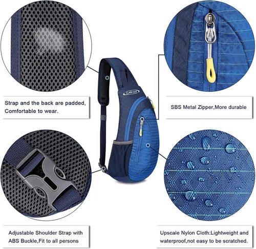 Miniatura 5 de G4Free Bolso bandolera para hombres y mujeres, mochila cruzada pequeña, bolsas de hombro ligeras para viajes, exteriores y deportes (azul)