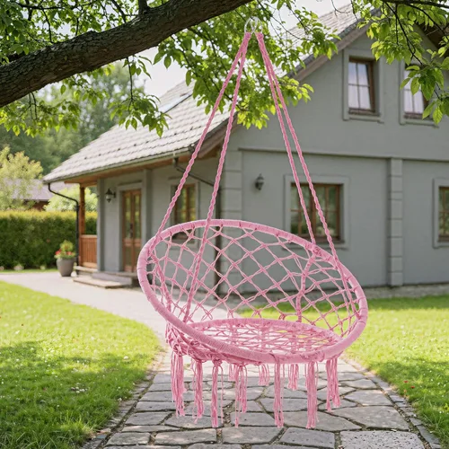 Miniatura 17 de Garpans Juego de 2 sillas tipo hamaca de macramé estilo bohemio con borlas, columpio colgante hecho a mano, cuerda de algodón tejida a mano