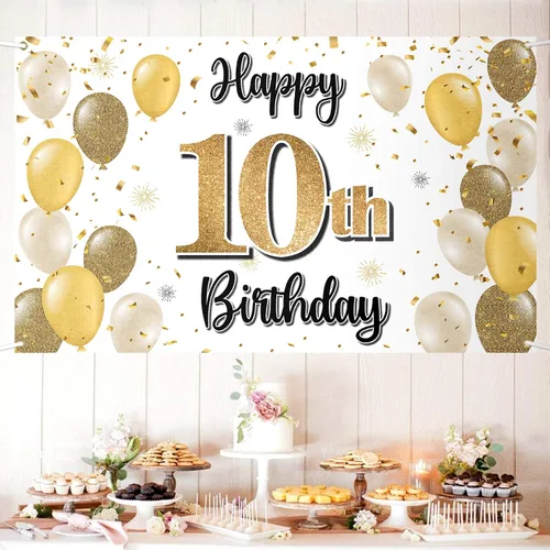 Miniatura 62 de Decoraciones de Feliz Cumpleaños 100, Globo Dorado Grande 100 Pancarta de Cumpleaños Telón de Fondo Letrero - Salud por 100 Años Suministros