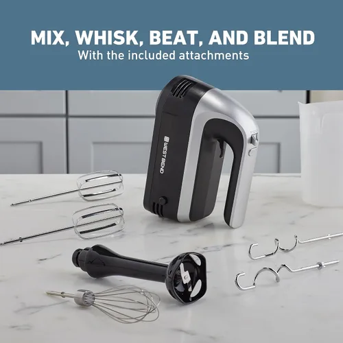 Miniatura 8 de West Bend Batidora de mano Plus con accesorio de licuadora de inmersión, 6 opciones de velocidad con mango ergonómico y estuche de almacenamiento a