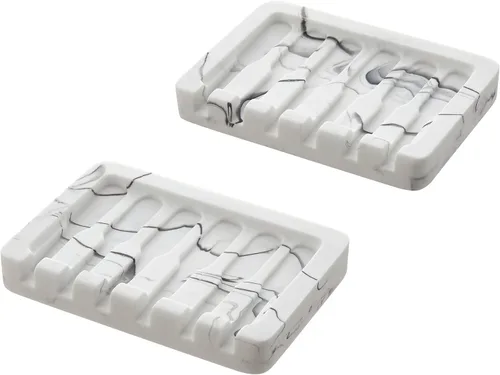 Miniatura 11 de INIUNIK Jabonera autodrenante – Bandeja para jabón con aspecto de mármol, caja de ahorro para esponja para baño, ducha, cocina, color negro