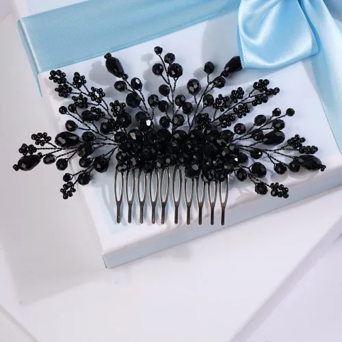 Miniatura 4 de Missgrace Mujeres nupcial boda hecho a mano cristales negros lado pelo peine ocasión especial tocado negro mujeres accesorios para el cabello