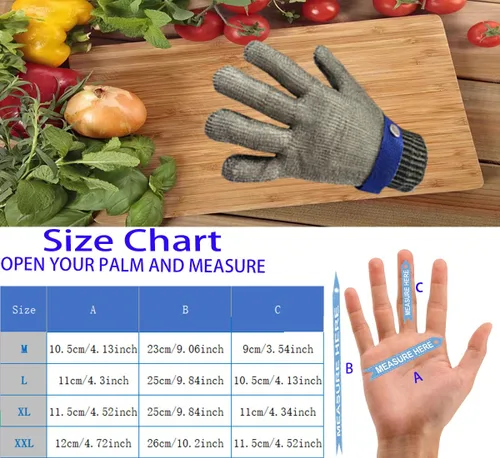 Miniatura 7 de ANSI A9 Guantes resistentes a cortes, actualización 2.0 de grado alimenticio 316 guantes de malla de alambre de acero inoxidable, guantes de corte