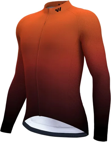 Logas Camiseta de ciclismo para hombre manga larga cremallera completa con bolsillos absorbe la humedad