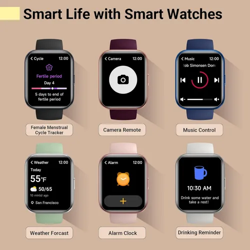 Miniatura 7 de Reloj inteligente para mujer para responder/hacer llamadas, 1.8 pulgadas, reloj con Alexa integrado, monitor de frecuencia cardíaca del sueño
