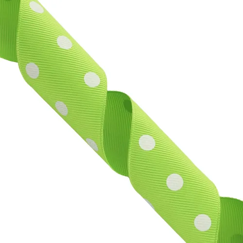 Miniatura 4 de VATIN Cinta de grogrén de lunares para manualidades, carrete de 1-1/2 pulgadas de ancho por 10 yardas, color verde manzana con puntos blancos, uso