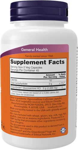 Miniatura 2 de NOW Foods Suplementos, Glucosamina '1000' (GreenGrown® Glucosamina), Vegetariana, 90 Cápsulas Vegetarianas