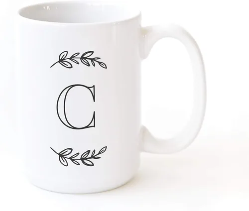 Miniatura 11 de The Cotton & Canvas Co. Manhattan Wreath - Taza de café personalizada con monograma inicial con letra A, taza de café de cerámica de porcelana. Para