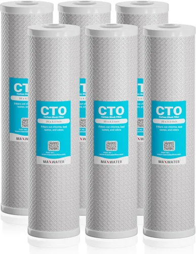 Miniatura 9 de Max Water CTO - Filtro de agua de bloque de carbono con carcasa de coco de 5 micrones, 20 x 4.5 pulgadas, para toda la casa, filtro de cáscara