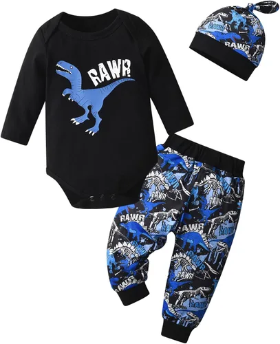 Miniatura 22 de Conjunto de 3 piezas de ropa de bebé recién nacido con estampado de manga larga + pantalones + sombrero