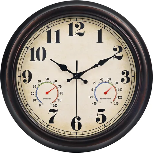 Miniatura 10 de 45MinST Reloj de pared grande vintage de 13 pulgadas rojo-marrón, de cuarzo, funciona con batería, movimiento silencioso y preciso sin tictac con 13