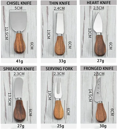 Miniatura 4 de Cuchillos de queso con cortador de queso, tenedor de queso, cuchillo para untar queso para tablas de embutidos y cubiertos, juego de 6 cuchillos