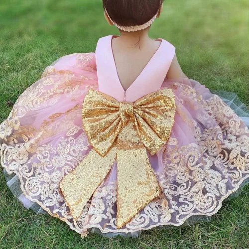 Miniatura 4 de CMMCHAAH - Vestidos de encaje para concursos de niñas bebés de 0-6 años, vestido formal para fiestas con diadema