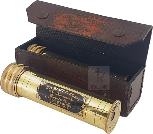 Miniatura 3 de Royalmart Caleidoscopio con caja de cuero, aspecto vintage, acabado antiguo, caleidoscopio de latón para niños, amigos, familia, niños, lente