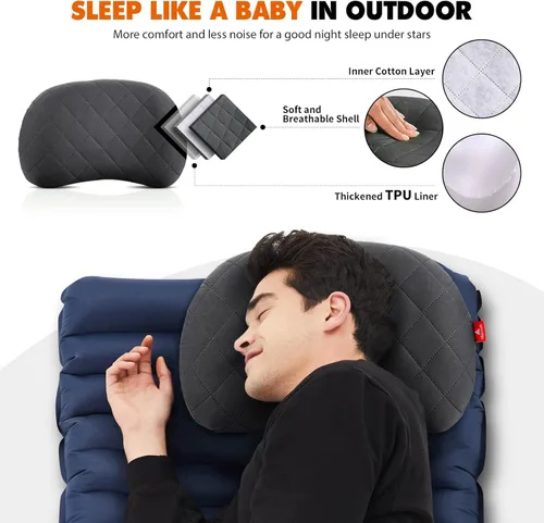 Miniatura 3 de Hikenture Almohada de camping con funda extraíble, almohada inflable ultraligera para dormir, almohadas inflables, almohada de senderismo portátil