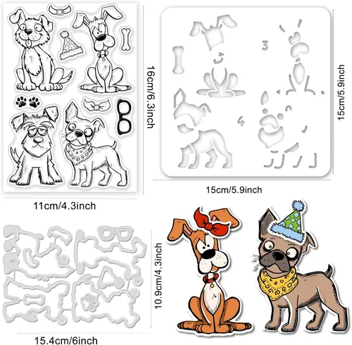 Miniatura 2 de GLOBLELAND Sellos transparentes de silicona para perros cómicos de corte de animales de metal, plantillas para manualidades de pintura de PET