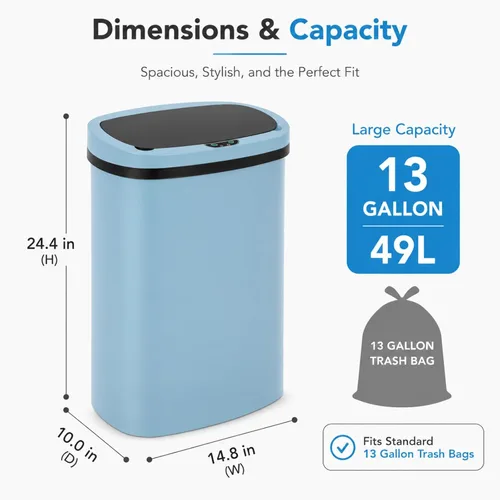 Miniatura 3 de Cubo de basura de cocina de 13 galones con tapa, cubo de basura automático sin contacto para cocina, cubo de basura de plástico PP con sensor