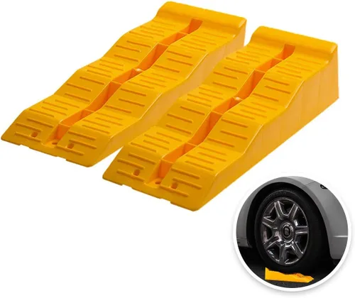 Rampas de nivelación amarillas para automóvil: juego de 2 rampas para automóvil, triple nivelador, material resistente en terrenos irregulares,
