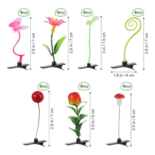 Miniatura 6 de FRCOLOR Juego de 28 pinzas para el pelo de plantas de simulación, horquillas creativas para niñas, niños, pasadores de pelo, accesorios de agarre