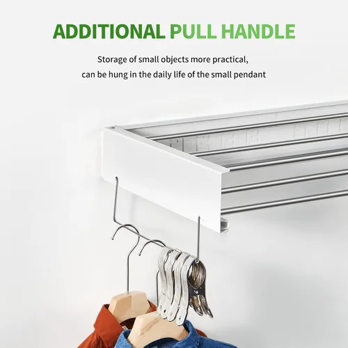 Miniatura 4 de Heshecein - Tendedero plegable para colgar en la pared, 5 varillas de acero inoxidable, estante plegable para ropa y toallas para interiores