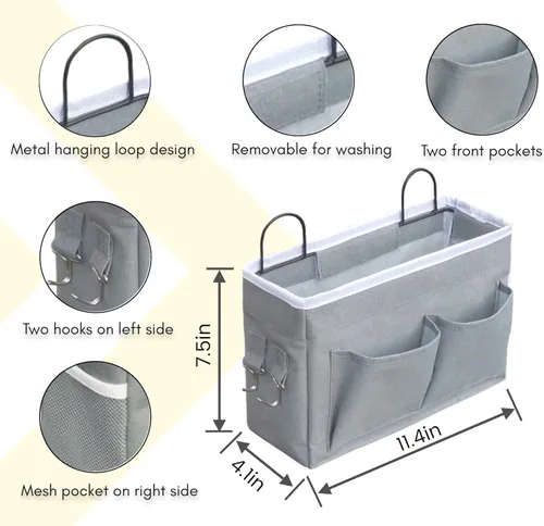 Miniatura 5 de Kanrichu 2 bolsas organizadoras para colgar en la pared, cesta de almacenamiento para colgar en la puerta de tela de lino con bolsillos, contenedor
