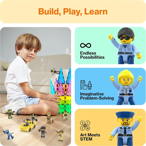 Miniatura 4 de Picasso Toys - Figuras de acción magnéticas de personajes de aplicación de la ley para bloques de construcción de baldosas de juguete, juego