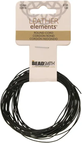 Miniatura 80 de The Beadsmith Cordón de cuero – Negro – Bobina de 0.039 in – 5 yardas/14.8 ft – Tanga de cuero indio ideal para trenzar, cuentas, collares, cordones