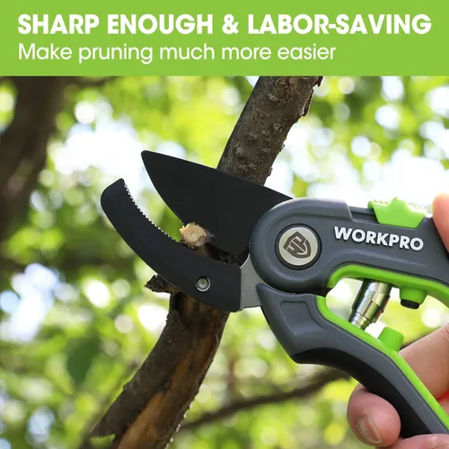 Miniatura 9 de WORKPRO Tijeras de podar de derivación, podadora de mano de jardinería de acero inoxidable de 8 pulgadas y tijeras de podar yunque, podadora de mano