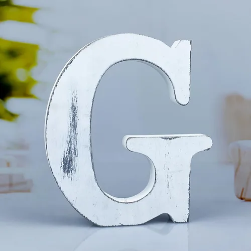 Miniatura 15 de Letras de madera rústica blanca de 6 pulgadas, letras de madera sin terminar para decoración de pared, letras de pie retro blancas blancas