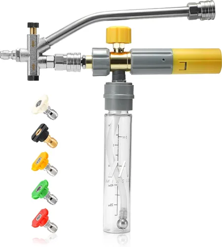 M MINGLE Mini cañón de espuma para lavadora a presión, cañón de espuma magnética con doble conector, lanzador de espuma sin diluir con 5 puntas de