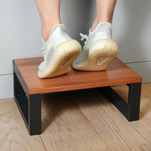 Miniatura 7 de CONSDAN Taburete con marco de metal, taburete de madera maciza para niños pequeños, niños y adultos, taburete portátil para dormitorio, baño, Negro