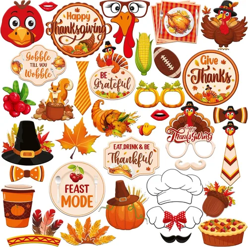 Miniatura 11 de KatchOn, Happy Fall Photo Booth Props – Paquete de 34 Accesorios para fotos de otoño Accesorios de fotos de festivales Accesorios para cabina