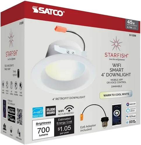Miniatura 3 de Satco S11259 Starfish - Foco empotrable LED inteligente con WiFi de 4 pulgadas, funciona con Siri, Alexa, Google Assistant, SmartThings, blanco
