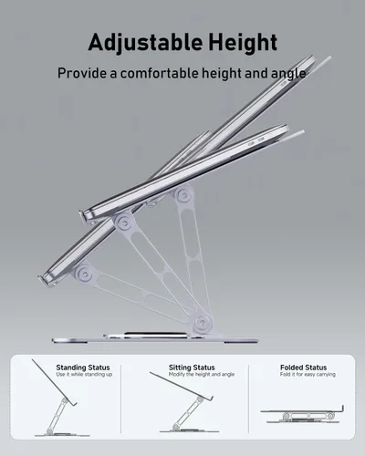 Miniatura 2 de Soporte para computadora portátil para escritorio, soporte ajustable giratorio para computadora, base de rotación de 360°, soporte ergonómico
