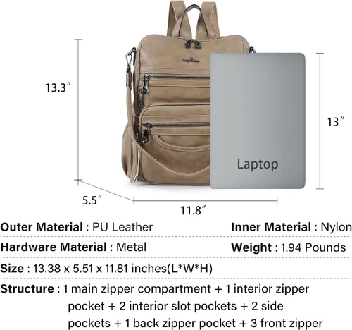 Miniatura 24 de Bolsos mochila monedero de piel sintética para mujer, bolsas con zíper, mochilas de hombro casuales