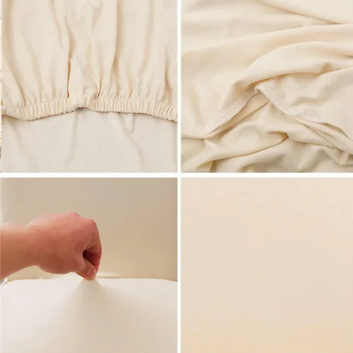 Miniatura 4 de Juego de 6 fundas elásticas para sillas de comedor, color blanco hueso, elásticas, lavables, extraíbles para cocina, hotel, restaurante Blanco roto