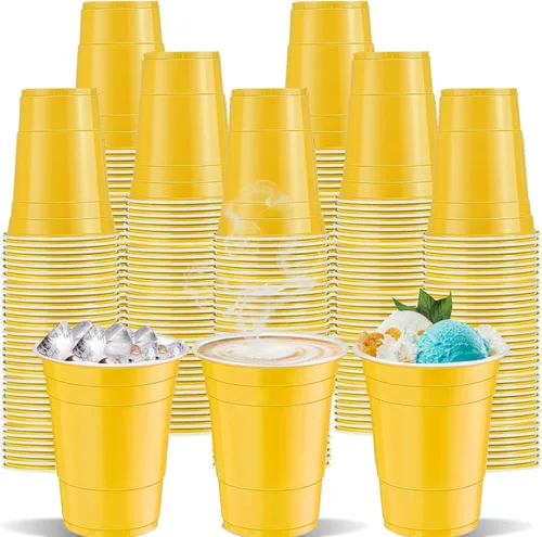 120 piezas 16 onzas Vasos de plástico amarillos para Acción de Gracias Vasos desechables de plástico amarillos Vasos de fiesta para beber