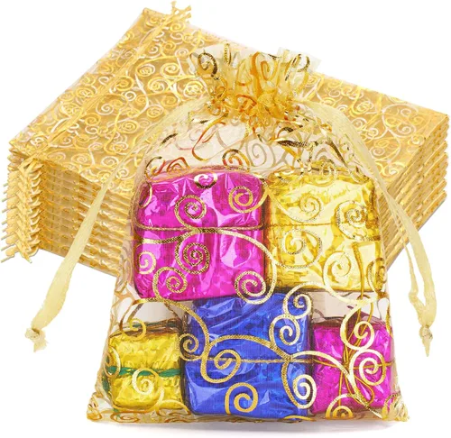 Miniatura 9 de joycraft 50 bolsas de regalo de organza – 11.8 x 7.9 pulgadas, bolsas de regalo de malla dorada con cordón, bolsa de organza para regalo de San