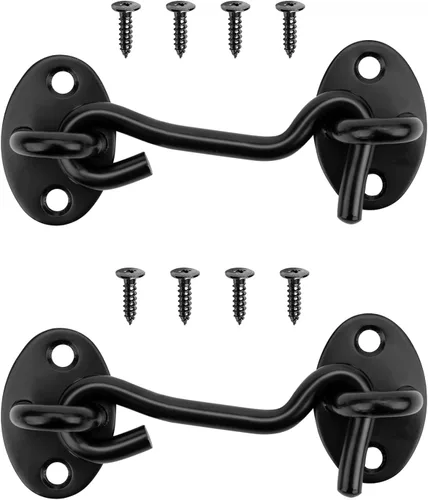 Pestillo de gancho y ojo para puerta, paquete de 2 cerraduras de puerta de granero negro de 3 pulgadas, cerraduras de puerta de acero inoxidable