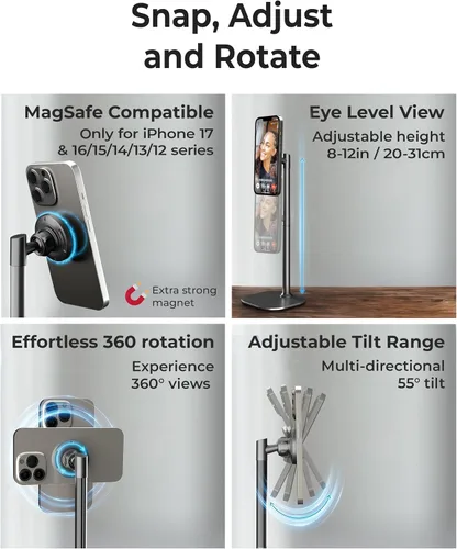 Miniatura 3 de COOPER MagStand, soporte magnético ajustable para iPhone para escritorio y teléfono para grabación de video, compatible con MagSafe, soporte