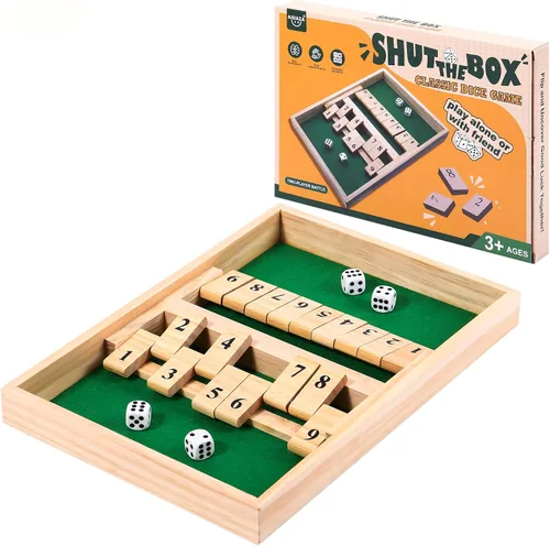 AIUAZA Juego de dados Shut the Box, Juegos de mesa de madera para 2 personas, Competitivo, tradicional para bares, viajes, familia, diversión Batalla