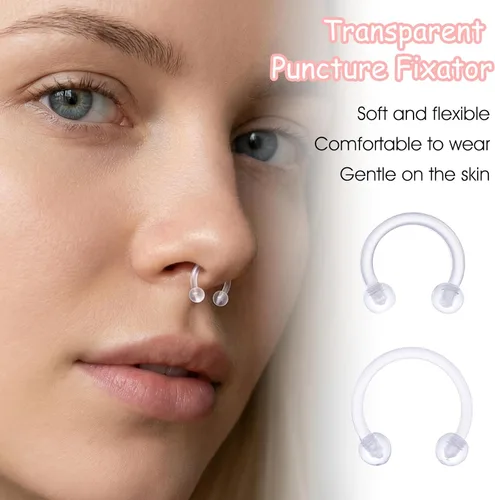 Miniatura 6 de 60 piezas de retenedores de nariz transparentes Bioflex acrílicos para el trabajo escolar, nariz, vientre, pezón, lengua, tabique, cejas, labios