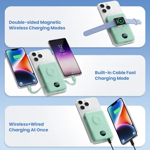 Miniatura 54 de Cargador portátil magnético de 10800 mAh para iPhone con cables integrados, cargador de batería inalámbrico 6 en 1 con cargador iWatch, pantalla LCD